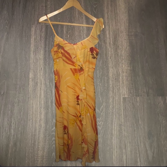 Barcellini Exclusive Floral Ruffle Slip Dress – Yellow/Orange – Size 3/4 - Picture 2 of 3